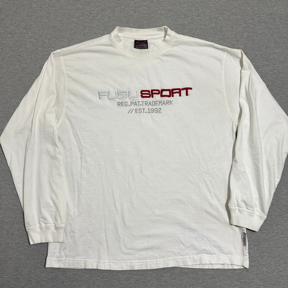 Y2K FUBU Sport Est 1992 Embroidered Long Sleeve Tee White Hip Hop Mens XL